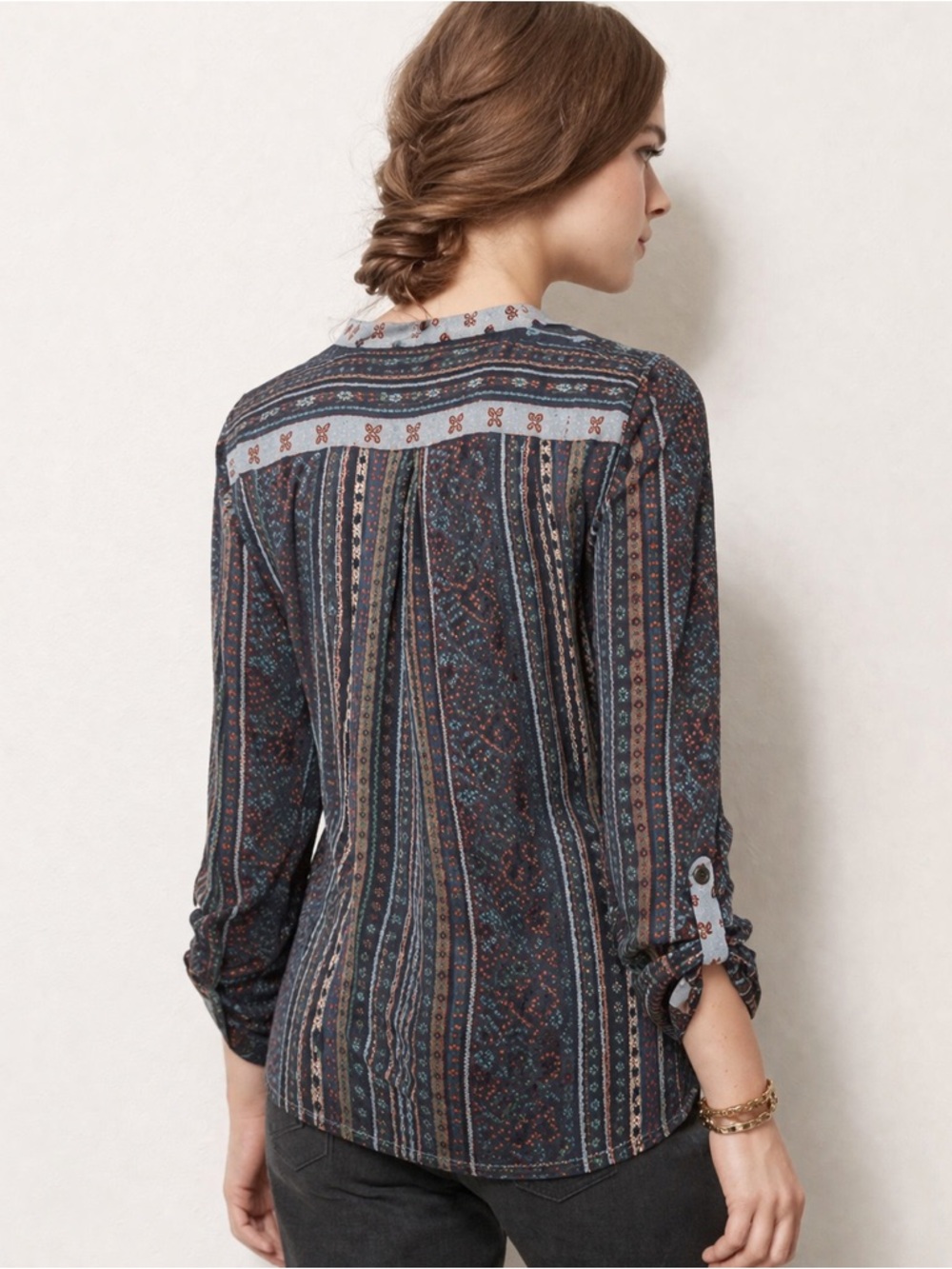 Anthropologie Tiny Devas Aztec Print Peasant Top Sequin Neckline Boho Size S - Picture 3 of 12
